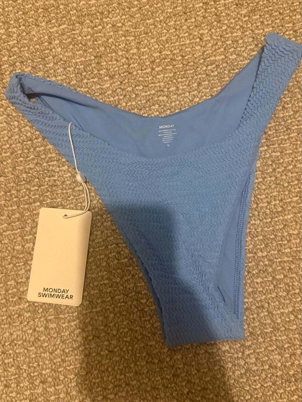 Monday Swimwear Byron Bikini Bottom in Azure Blue Crinkle